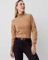 Ann Taylor Cashmere Ribbed Turtleneck Sweater In Perfect Camel