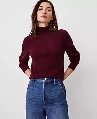 Ann Taylor Cashmere Ribbed Turtleneck Sweater In Rich Cranberry