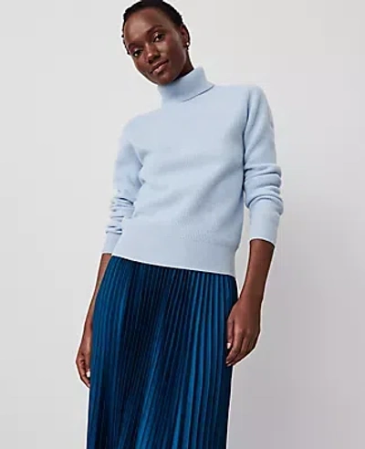Ann Taylor Cashmere Ribbed Turtleneck Sweater In Soft Blue