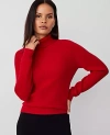 Ann Taylor Cashmere Ribbed Turtleneck Sweater In Sweet Cherry