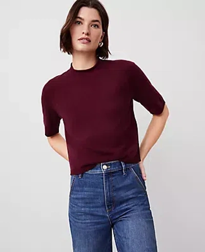 Ann Taylor Cashmere Roll Neck Sweater Tee In Rich Cranberry