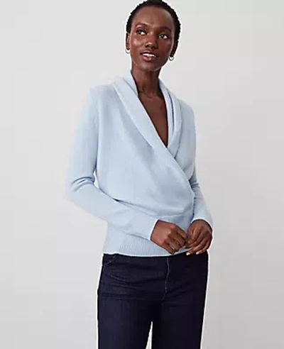 Ann Taylor Cashmere Shawl Collar Sweater In Soft Blue