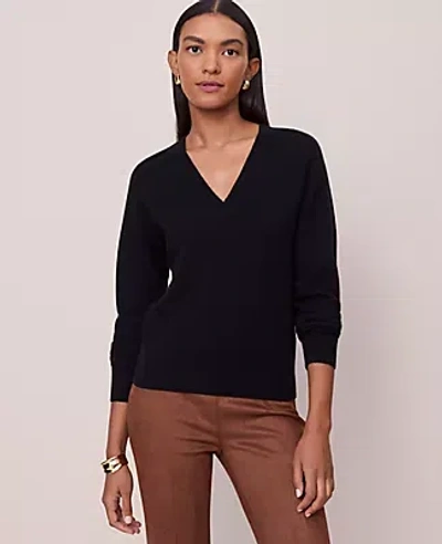 Ann Taylor Cashmere V-neck Sweater In Black