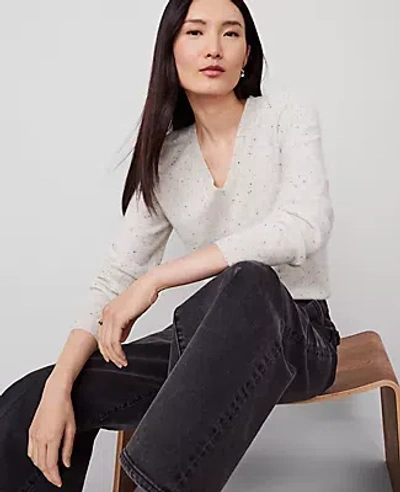Ann Taylor Cashmere V-neck Sweater In Cream Speckle