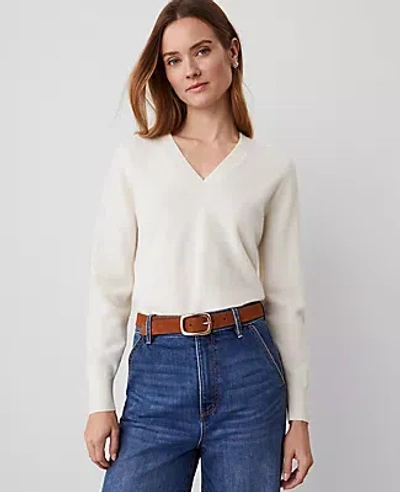 Ann Taylor Cashmere V-neck Sweater In Pale Ivory