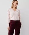 Ann Taylor Cashmere V-neck Sweater In Pearl Pink