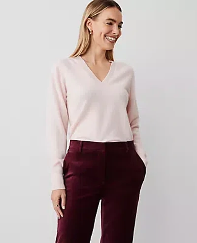 Ann Taylor Cashmere V-neck Sweater In Pearl Pink