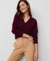 Ann Taylor Cashmere V-neck Sweater In Rich Cranberry