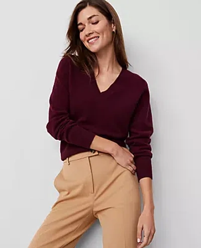 Ann Taylor Cashmere V-neck Sweater In Rich Cranberry