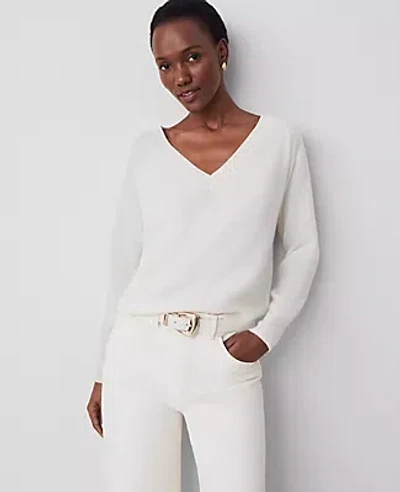 Ann Taylor Cashmere V-neck Sweater In Winter White