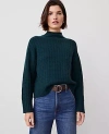 Ann Taylor Cashmere Waffle Stitch Roll Neck Sweater In Pine