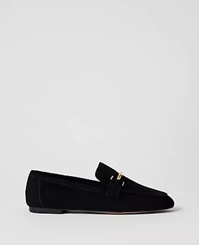 Ann Taylor Chain Embellished Suede Loafer In Black