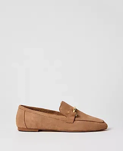 Ann Taylor Chain Embellished Suede Loafer In Brown