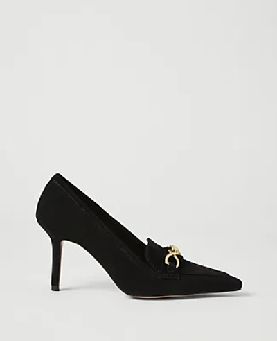 Ann Taylor Chain Embellished Suede Pump In Black
