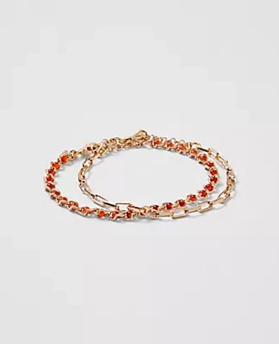 Ann Taylor Chain Link And Beaded Bracelet Set In Gold