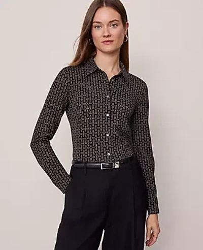 Ann Taylor Chain Link Button Down Shirt In Black