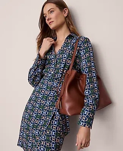 Ann Taylor Chain Link Collared Wrap Shirtdress In Green