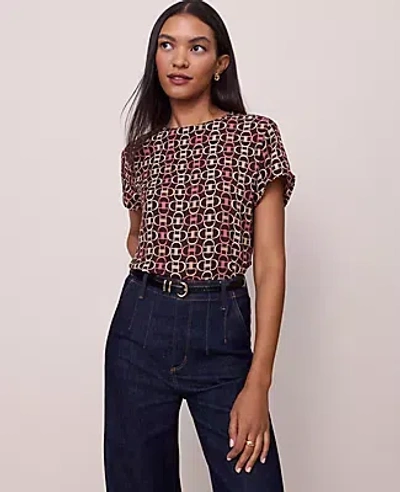 Ann Taylor Chain Link Mixed Media Crew Neck Tee In Brown
