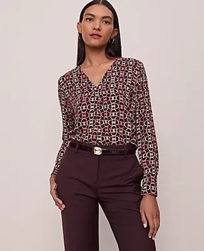 Ann Taylor Chain Link Mixed Media Pleat Front Top In Brown