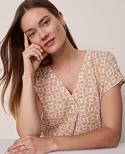 Ann Taylor Chain Link Mixed Media Top In Brown
