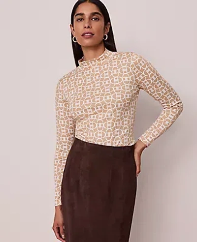 Ann Taylor Chain Link Mock Neck Top In Brown