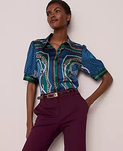 Ann Taylor Chain Link Print Satin Blouse In Multi