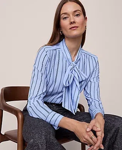 Ann Taylor Chain Link Print Satin Bow Blouse