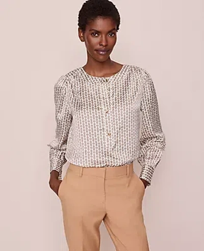 Ann Taylor Chain Link Print Satin Popover Top In Gray