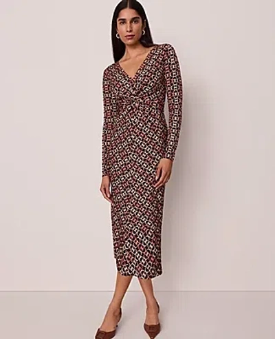 Ann Taylor Chain Link V-neck Knit Dress In Brown