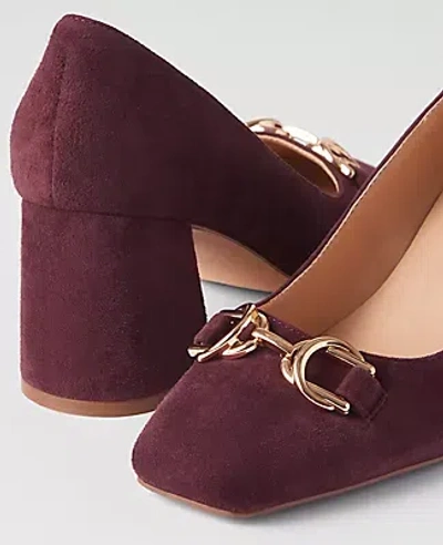 Ann Taylor Chain Suede Block Heel Pumps In Rich Cranberry