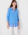 Ann Taylor Chambray Layered Mixed Media Sweater In Blue Multi