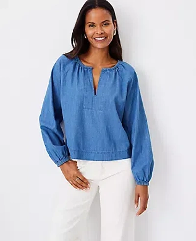 Ann Taylor Chambray Raglan Popover Top In Light Blue Chambray