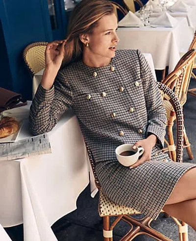 Ann Taylor Checked Double Breasted Patch Pocket Jacket In Sahara