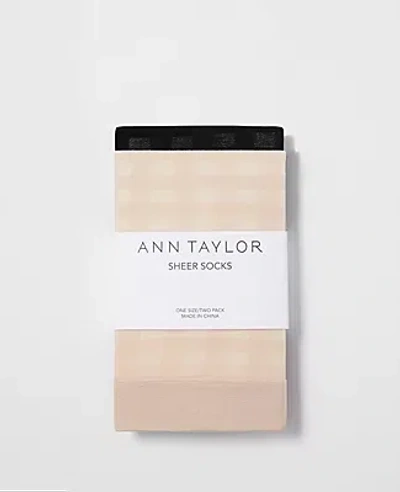 Ann Taylor Checked Sheer Crew Sock Set In Whiskey Cream