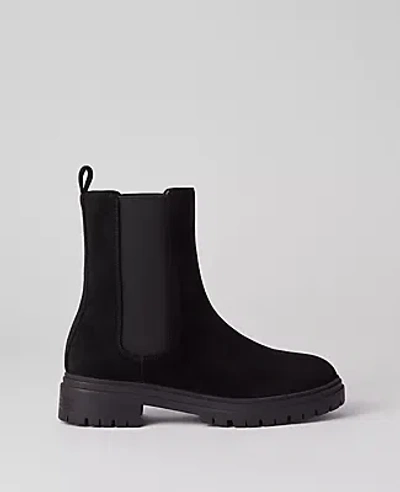 Ann Taylor Chelsea Flat Suede Bootie In Black