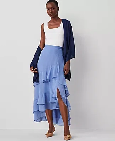 Ann Taylor Chiffon Ruffle Maxi Skirt In Colony Blue