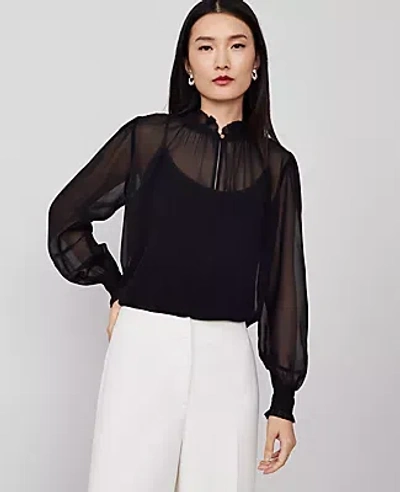 Ann Taylor Chiffon Ruffle Popover Top In Black