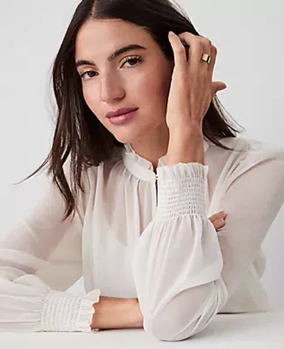 Ann Taylor Chiffon Ruffle Popover Top In Winter White