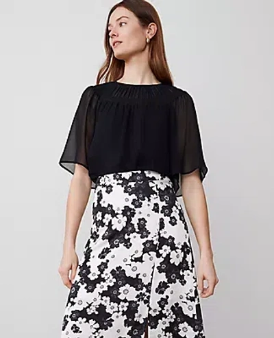Ann Taylor Chiffon Shirred Yoke Blouse In Black
