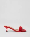 Ann Taylor Chunky Buckle Leather Kitten Heel Sandals In Bright Cherry
