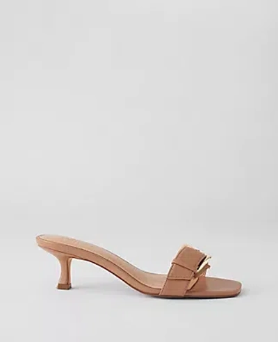 Ann Taylor Chunky Buckle Leather Kitten Heel Sandals In Desert Sand