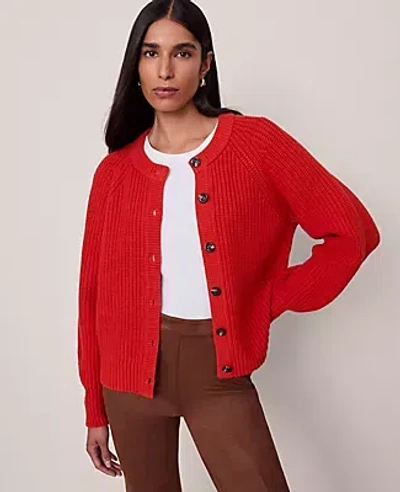 Ann Taylor Chunky Ribbed Crewn Neck Cardigan