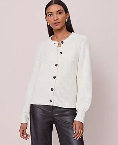 Ann Taylor Chunky Ribbed Crewn Neck Cardigan In White