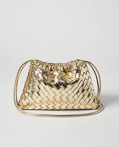 Ann Taylor Cinched Metallic Woven Shoulder Bag In Gold