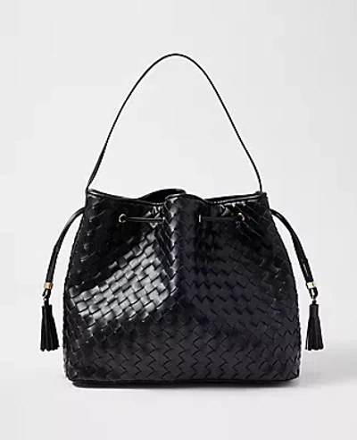 Ann Taylor Cinched Tassel Woven Tote In Black