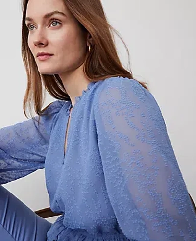 Ann Taylor Clip Chiffon Ruffle Blouse In Colony Blue
