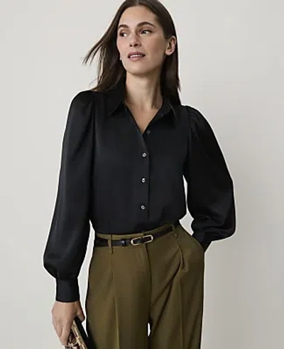 Ann Taylor Collared Blouson Sleeve Shirt In Black