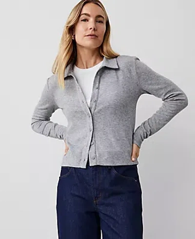 Ann Taylor Collared Button Down Top In Medium Heather Grey