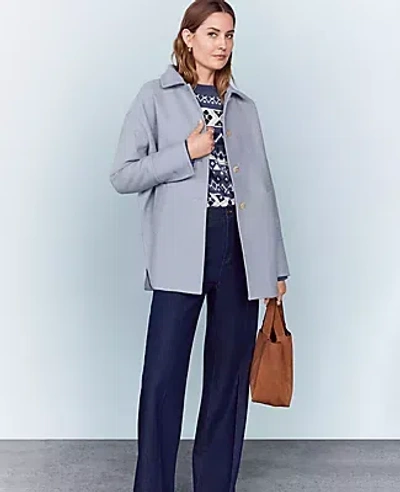 Ann Taylor Collared Button Front Relaxed Jacket In Midnight Blue Heather