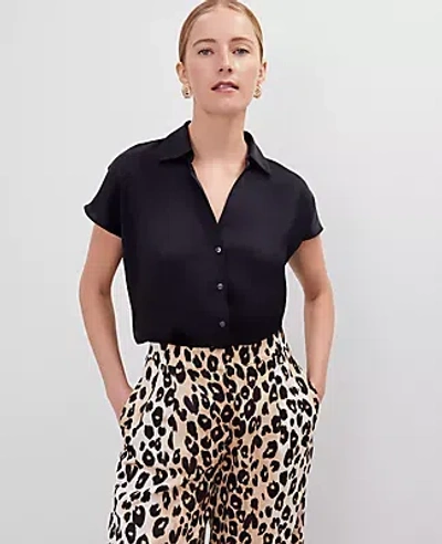 Ann Taylor Collared Button Top In Black